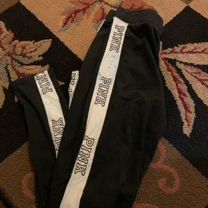 Victoria’s Secret pink yoga black legging pants med light tie dye sides